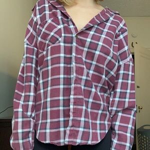 Brandy Melville Maroon Button-Up Flannel Top